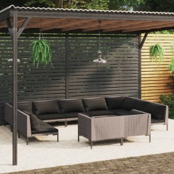 vidaXL 11-tlg. Garten-Lounge-Set mit Kissen Poly Rattan Dunkelgrau