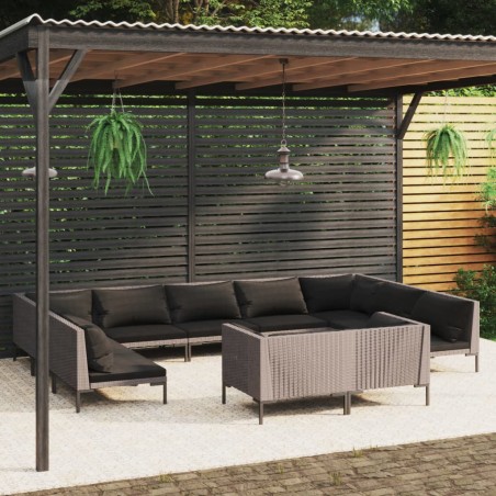 vidaXL 11-tlg. Garten-Lounge-Set mit Kissen Poly Rattan Dunkelgrau