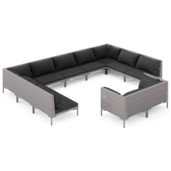 vidaXL 11-tlg. Garten-Lounge-Set mit Kissen Poly Rattan Dunkelgrau