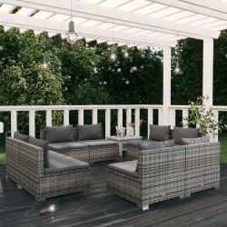 vidaXL 8-tlg. Garten-Lounge-Set mit Kissen Poly Rattan Grau
