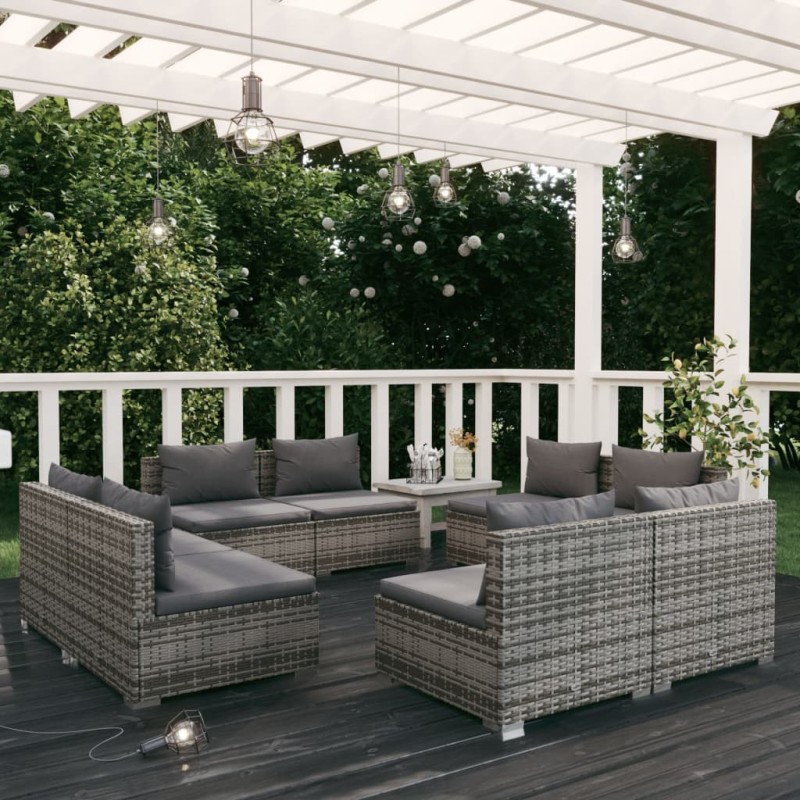 vidaXL 8-tlg. Garten-Lounge-Set mit Kissen Poly Rattan Grau vidaXL 8-tlg. Garten-Lounge-Set mit Kissen Poly Rattan Grau