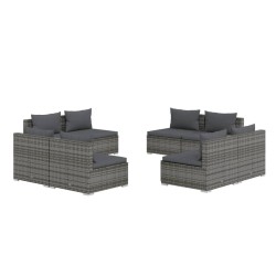 vidaXL 8-tlg. Garten-Lounge-Set mit Kissen Poly Rattan Grau