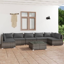 vidaXL 8-tlg. Garten-Lounge-Set mit Kissen Poly Rattan Grau