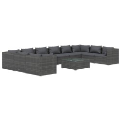 vidaXL 11-tlg. Garten-Lounge-Set mit Kissen Poly Rattan Grau