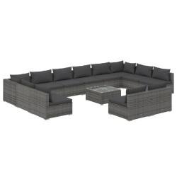 vidaXL 13-tlg. Garten-Lounge-Set mit Kissen Grau Poly Rattan