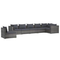 vidaXL 7-tlg. Garten-Lounge-Set mit Kissen Poly Rattan Grau