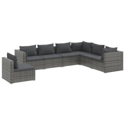 vidaXL 7-tlg. Garten-Lounge-Set mit Kissen Poly Rattan Grau