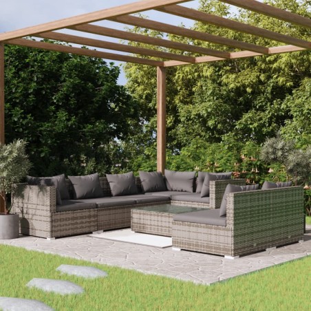vidaXL 8-tlg. Garten-Lounge-Set mit Kissen Grau Poly Rattan
