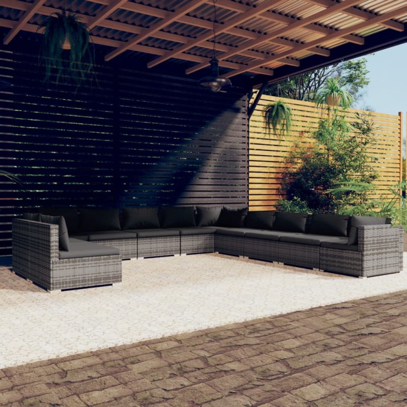 vidaXL 11-tlg. Garten-Lounge-Set mit Kissen Grau Poly Rattan vidaXL 11-tlg. Garten-Lounge-Set mit Kissen Grau Poly Rattan