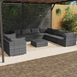 vidaXL 10-tlg. Garten-Lounge-Set mit Kissen Grau Poly Rattan