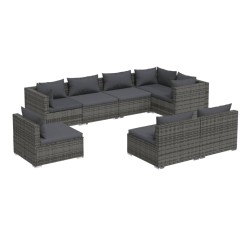 vidaXL 8-tlg. Garten-Lounge-Set mit Kissen Poly Rattan Grau
