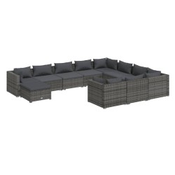 vidaXL 11-tlg. Garten-Lounge-Set mit Kissen Poly Rattan Grau