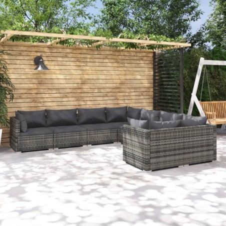 vidaXL 8-tlg. Garten-Lounge-Set mit Kissen Poly Rattan Grau