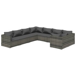vidaXL 8-tlg. Garten-Lounge-Set mit Kissen Poly Rattan Grau