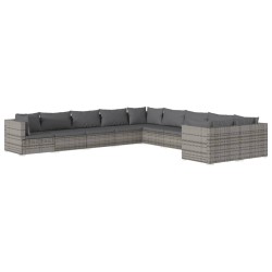 vidaXL 10-tlg. Garten-Lounge-Set mit Kissen Poly Rattan Grau