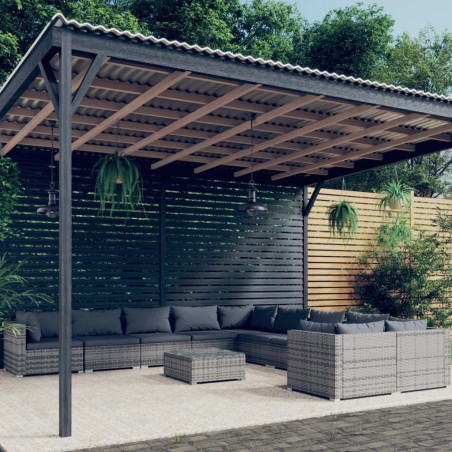 vidaXL 11-tlg. Garten-Lounge-Set mit Kissen Poly Rattan Grau
