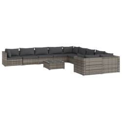 vidaXL 11-tlg. Garten-Lounge-Set mit Kissen Poly Rattan Grau