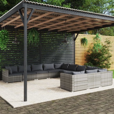 vidaXL 11-tlg. Garten-Lounge-Set mit Kissen Poly Rattan Grau