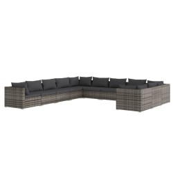 vidaXL 11-tlg. Garten-Lounge-Set mit Kissen Poly Rattan Grau