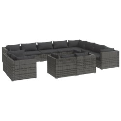 vidaXL 12-tlg. Garten-Lounge-Set mit Kissen Grau Poly Rattan