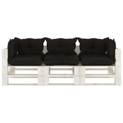 vidaXL Garten-Palettensofa 3-Sitzer mit schwarzen Kissen Holz