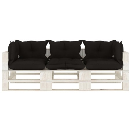 vidaXL Garten-Palettensofa 3-Sitzer mit schwarzen Kissen Holz