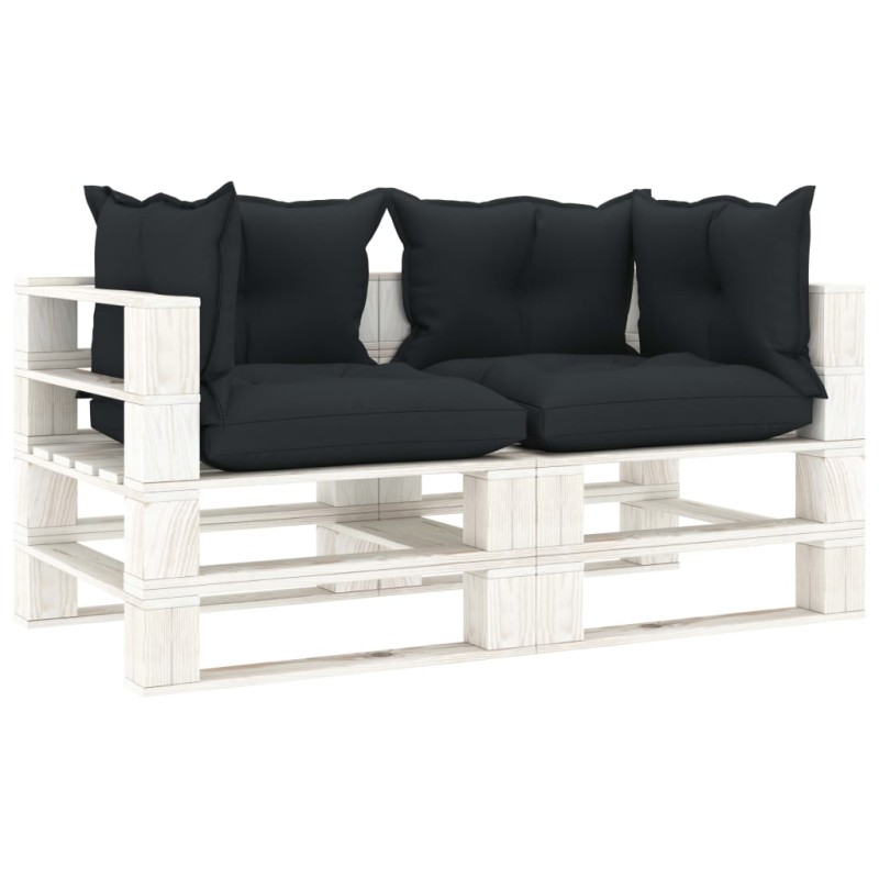 Garten-Palettensofa 2-Sitzer mit Kissen in Anthrazit Holz Garten-Palettensofa 2-Sitzer mit Kissen in Anthrazit Holz