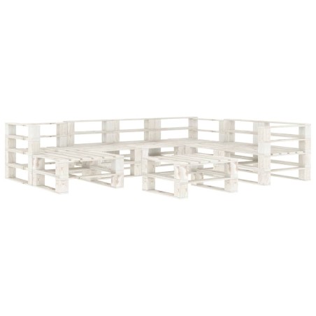 8-tlg. Garten-Lounge-Set aus Paletten Holz Weiß