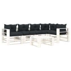 6-tlg. Garten-Lounge-Set Paletten mit Kissen in Anthrazit Holz