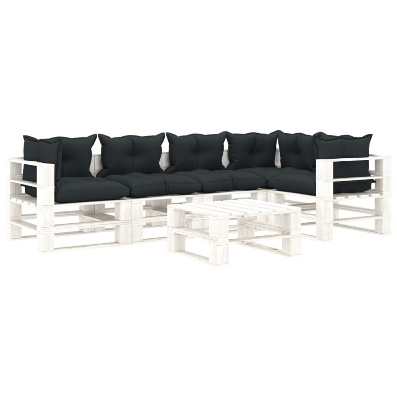 6-tlg. Garten-Lounge-Set Paletten mit Kissen in Anthrazit Holz 6-tlg. Garten-Lounge-Set Paletten mit Kissen in Anthrazit Holz