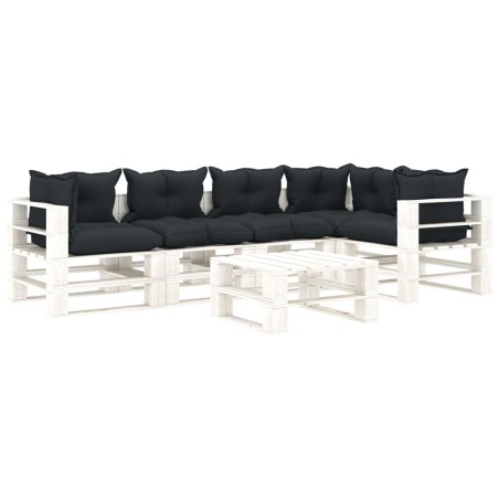 6-tlg. Garten-Lounge-Set Paletten mit Kissen in Anthrazit Holz