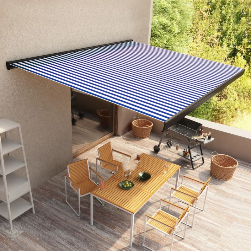 Motorisierte Kassetten-Markise 300x250 cm Blau und Weiß Motorisierte Kassetten-Markise 300x250 cm Blau und Weiß