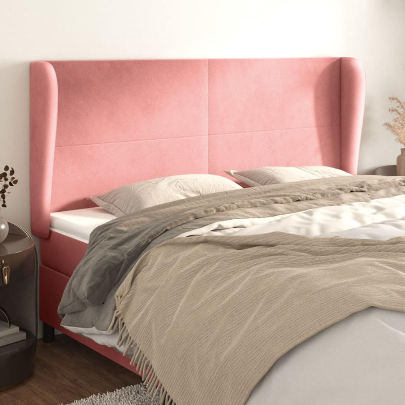 vidaXL Kopfteil mit Ohren Rosa 163x23x118/128 cm Samt