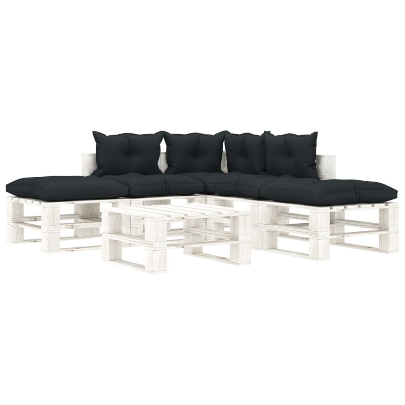 vidaXL 6-tlg. Garten-Lounge-Set Paletten mit Kissen in Anthrazit Holz vidaXL 6-tlg. Garten-Lounge-Set Paletten mit Kissen in Anthrazit Holz