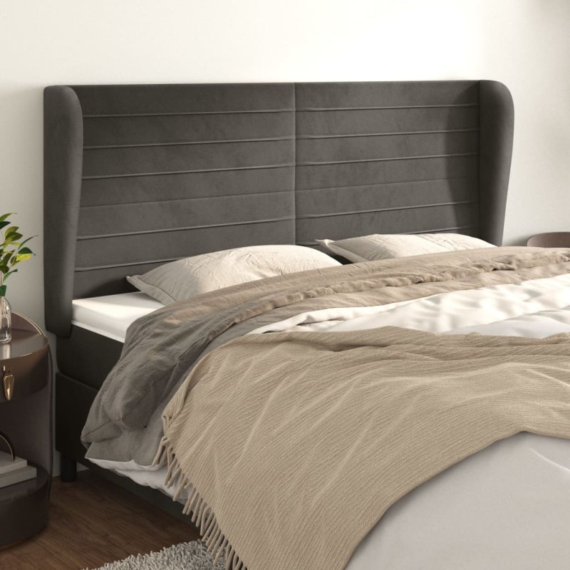 vidaXL Kopfteil mit Ohren Dunkelgrau 203x23x118/128 cm Samt vidaXL Kopfteil mit Ohren Dunkelgrau 203x23x118/128 cm Samt