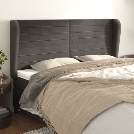vidaXL Kopfteil mit Ohren Dunkelgrau 203x23x118/128 cm Samt