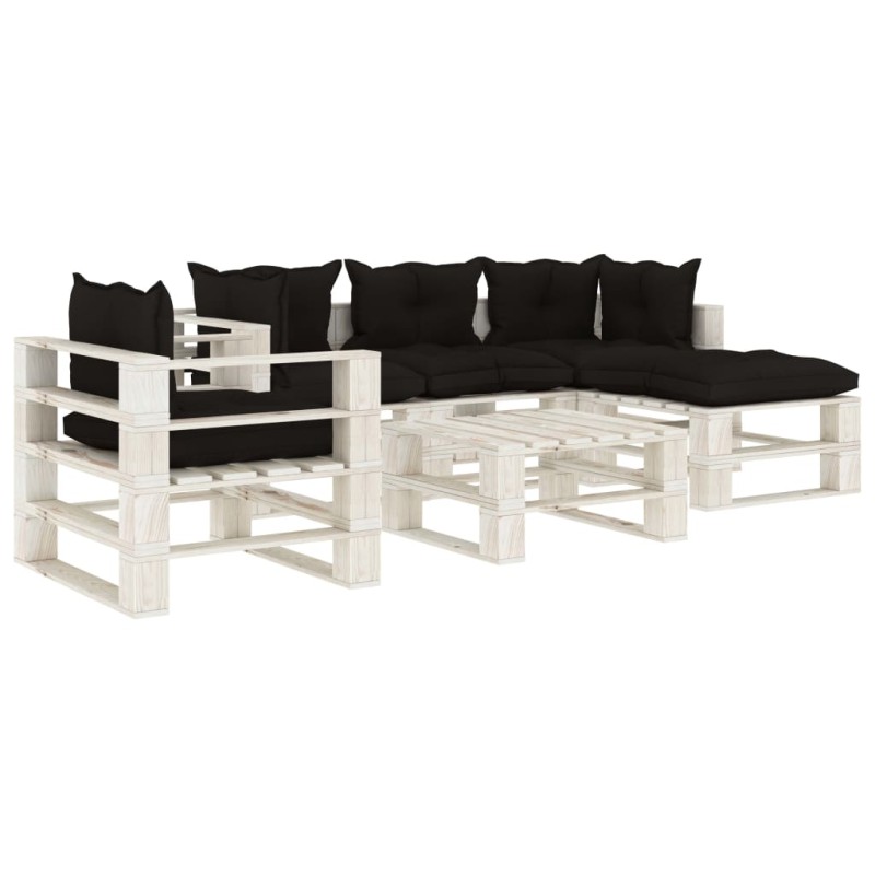 vidaXL 6-tlg. Garten-Lounge-Set Paletten mit Kissen in Schwarz Holz vidaXL 6-tlg. Garten-Lounge-Set Paletten mit Kissen in Schwarz Holz