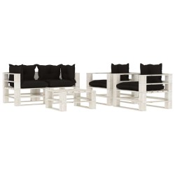 5-tlg. Garten-Lounge-Set Paletten mit Kissen in Schwarz Holz