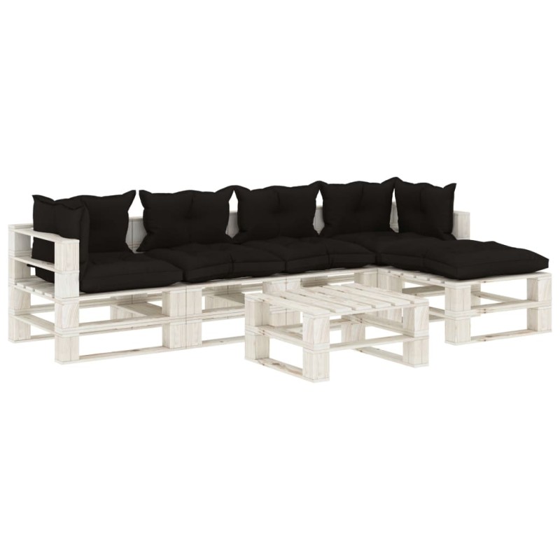 vidaXL 6-tlg. Garten-Lounge-Set Paletten mit Kissen in Schwarz Holz vidaXL 6-tlg. Garten-Lounge-Set Paletten mit Kissen in Schwarz Holz