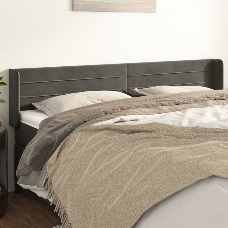 vidaXL Kopfteil mit Ohren Dunkelgrau 203x16x78/88 cm Samt vidaXL Kopfteil mit Ohren Dunkelgrau 203x16x78/88 cm Samt