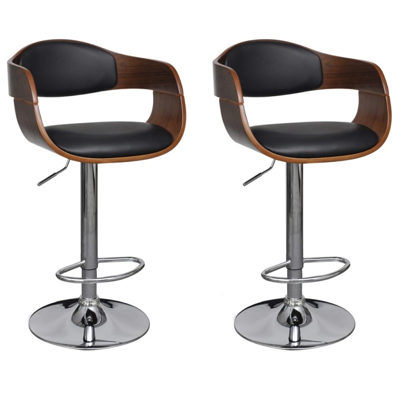 Barhocker 2 Stk. Schwarz Bugholz und Kunstleder Barhocker 2 Stk. Schwarz Bugholz und Kunstleder