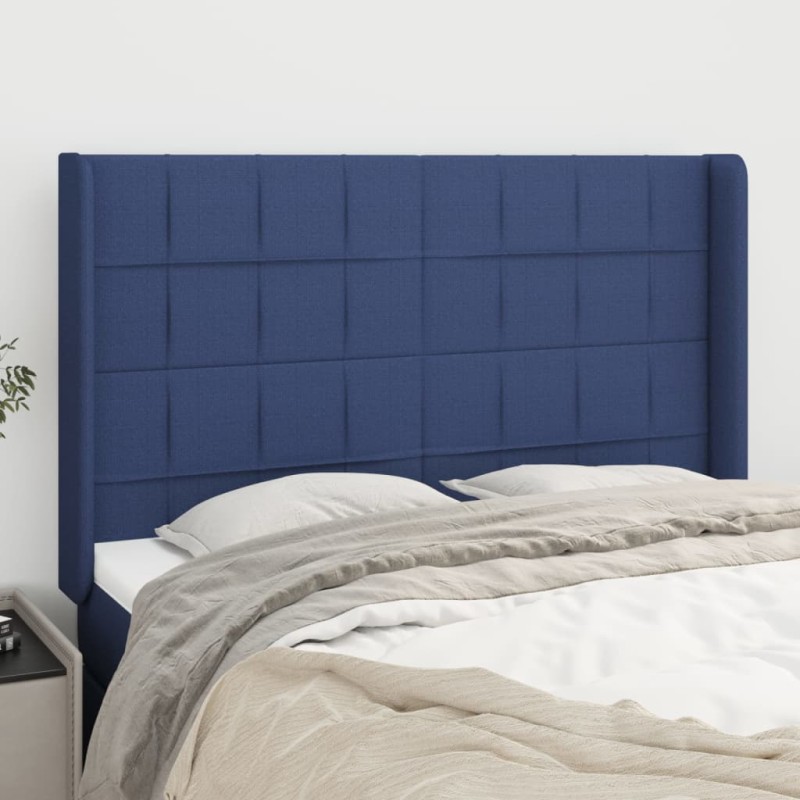 vidaXL Kopfteil mit Ohren Blau 147x16x118/128 cm Stoff vidaXL Kopfteil mit Ohren Blau 147x16x118/128 cm Stoff