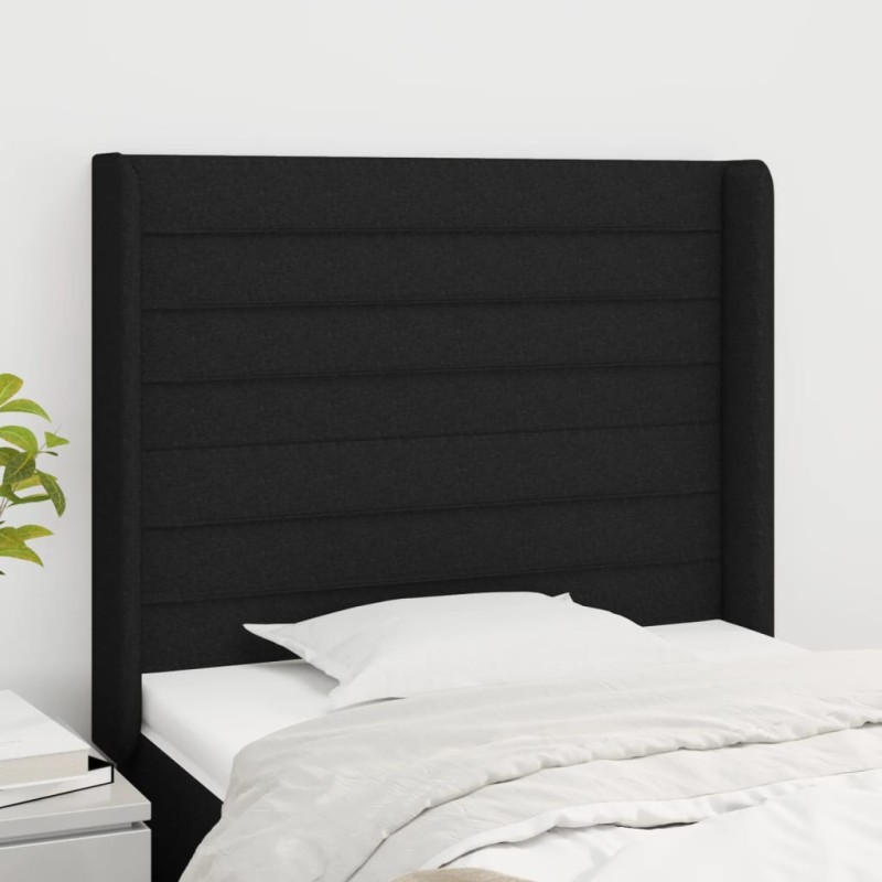 vidaXL Kopfteil mit Ohren Schwarz 83x16x118/128 cm Stoff vidaXL Kopfteil mit Ohren Schwarz 83x16x118/128 cm Stoff