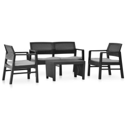 vidaXL Garten-Lounge-Set mit Auflagen 4-tlg. Kunststoff Anthrazit