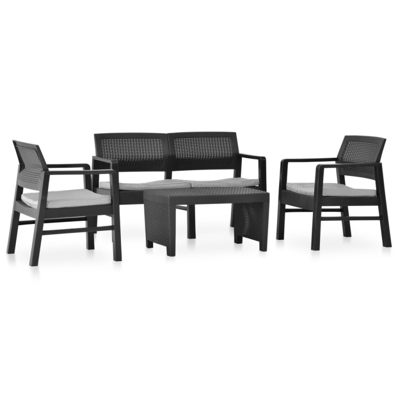 vidaXL Garten-Lounge-Set mit Auflagen 4-tlg. Kunststoff Anthrazit vidaXL Garten-Lounge-Set mit Auflagen 4-tlg. Kunststoff Anthrazit