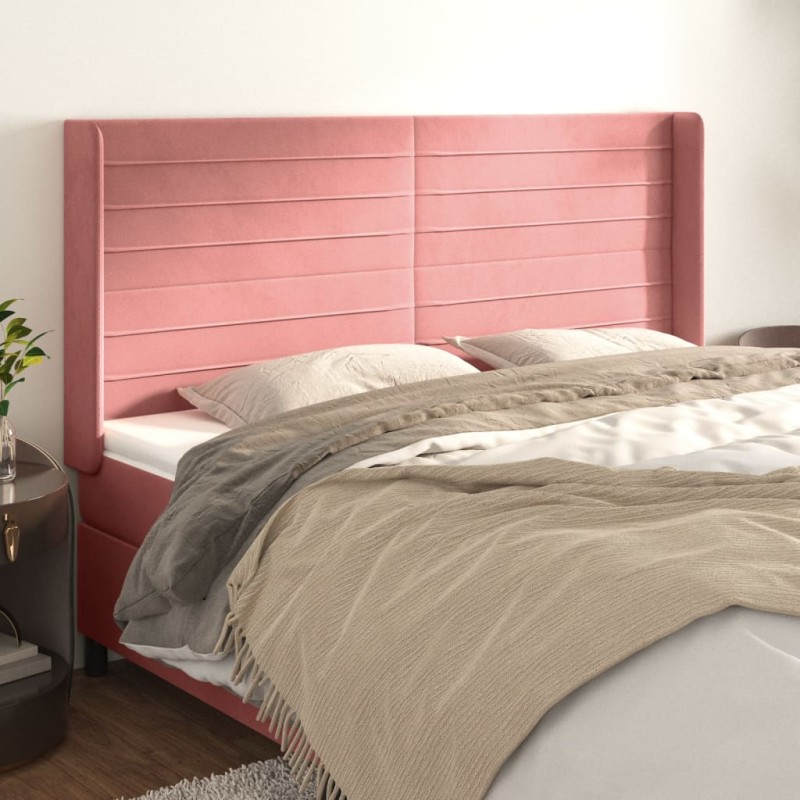 vidaXL Kopfteil mit Ohren Rosa 183x16x118/128 cm Samt vidaXL Kopfteil mit Ohren Rosa 183x16x118/128 cm Samt