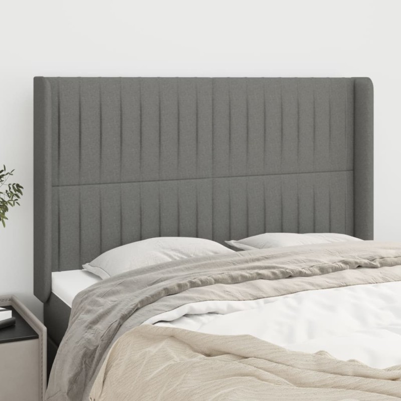 vidaXL Kopfteil mit Ohren Dunkelgrau 147x16x118/128 cm Stoff vidaXL Kopfteil mit Ohren Dunkelgrau 147x16x118/128 cm Stoff