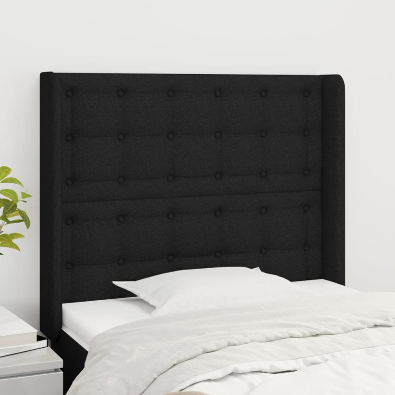 vidaXL Kopfteil mit Ohren Schwarz 83x16x118/128 cm Stoff
