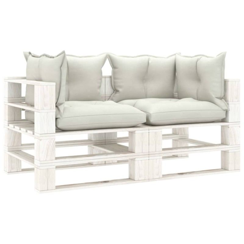 Garten-Palettensofa 2-Sitzer mit Kissen in Beige Holz Garten-Palettensofa 2-Sitzer mit Kissen in Beige Holz