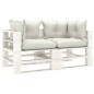 Garten-Palettensofa 2-Sitzer mit Kissen in Beige Holz Garten-Palettensofa 2-Sitzer mit Kissen in Beige Holz